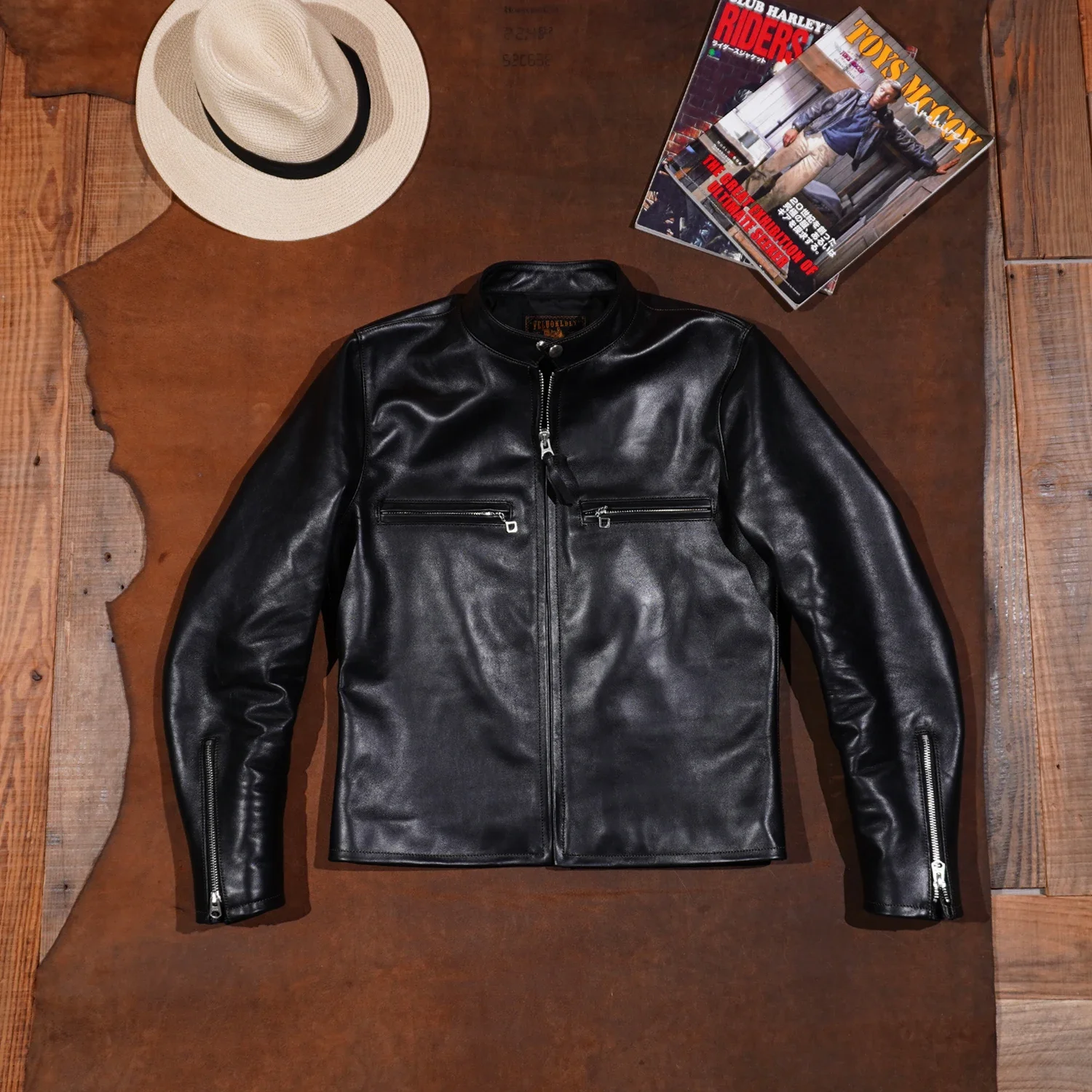 

Tailor Brando Classic Replica J100 Italian Cowhide Leather Collar American Retro Motorcycle Leather Top Layer Men's Jacket Slim