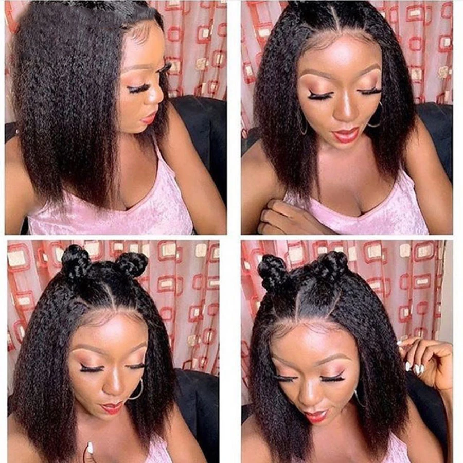 Brazilian V Part Bob Wig Human Hair No Leave Out Kinky Straight Wig Women V Part No Glue Natural Color Human Hair human hair wig lace front wig human hair wigs front lace wig