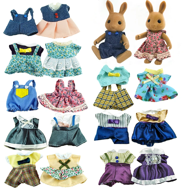 1:12 Forest Animal Family Dolls Accessories Doll Clothes for Rabbit Cat Bear Plush Toys Soft Dress Skirt Play House for Gifts 2