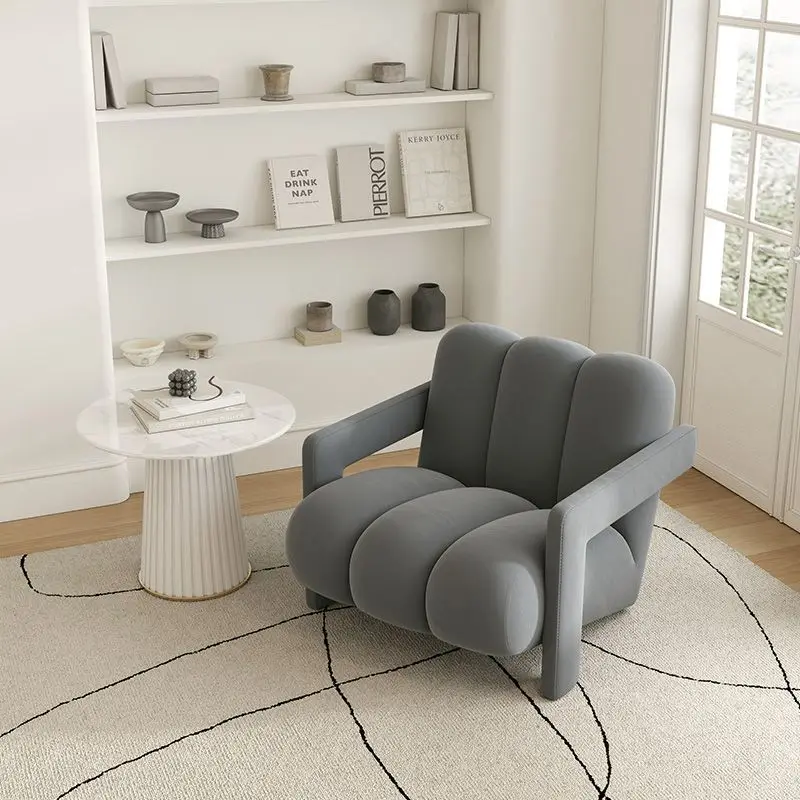 Modern Nordic Accent Chair Designer Single Lounge Chair Soft Velvet Upholstery Minimalist Armchair Living Room Bedroom Balcony