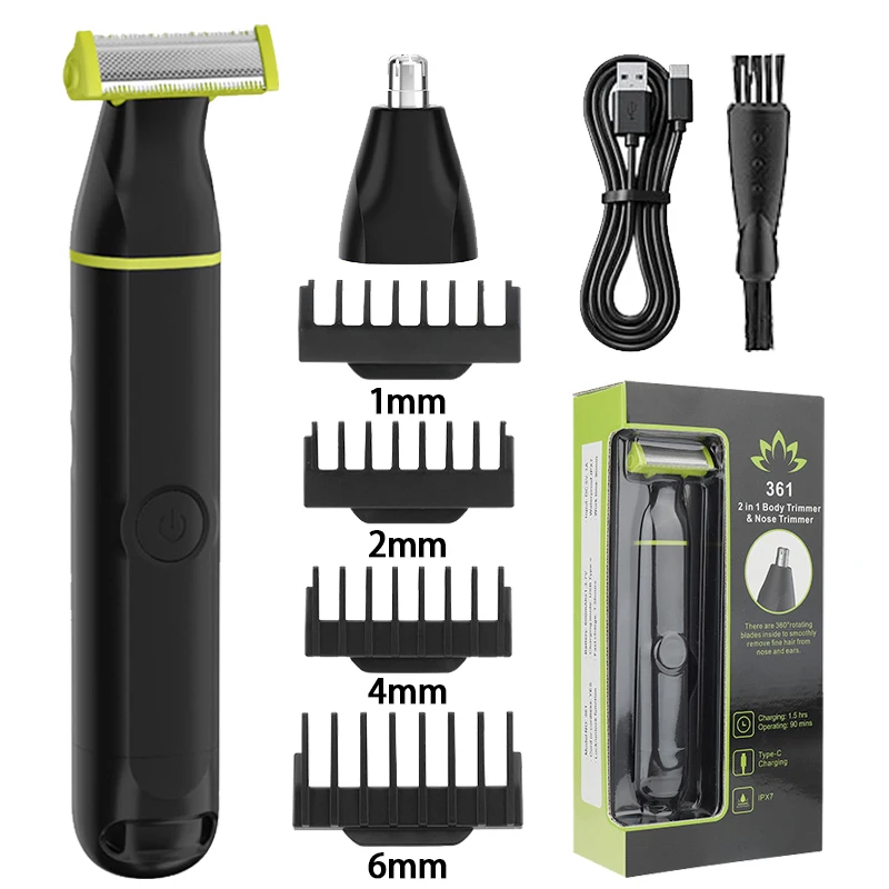 2-in-1 남성용 전기 면도기 다기능 면도기 휴대용 개인 면도기 USB 충전 전신 세척