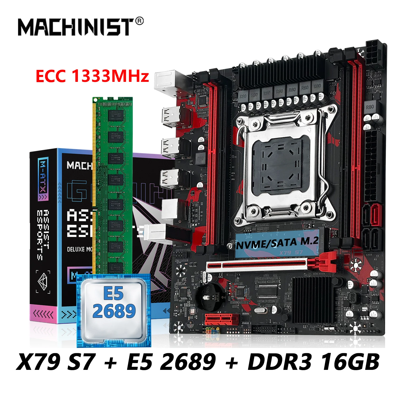 

MACHINIST X79 S7 Motherboard combo Intel Xeon E5 2689 LGA 2011 CPU Processor + DDR3 16GB ECC RAM Support SSD M.2 NVME Slot