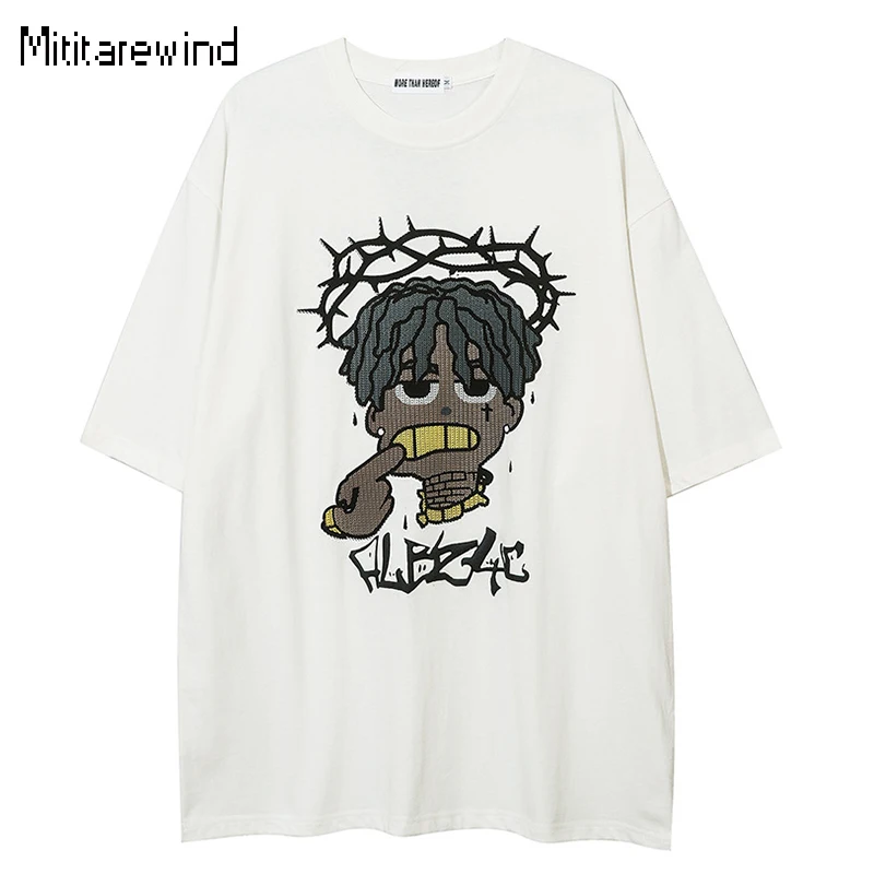 

Summer New Men's Shirts American Hip Hop Streetwear Loose Tops Pure Cotton Short Sleeve Cartoon Printed Ugly Shirts Youth Tees