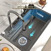304 Stainless Steel Kitchen Waterfall Sink Digital Display Large Single Sink Dish Basin Sink With Multifunction Touch Waterfall 3