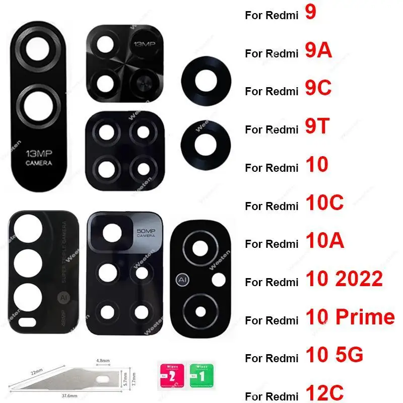 Back Camera Glass For Xiaomi Redmi 9 9A 9C 9T 10 Prime 10C 10A 10 12C 4G 5G Rear Camera Lens Galss Back Camera Glass Lens Repalcement