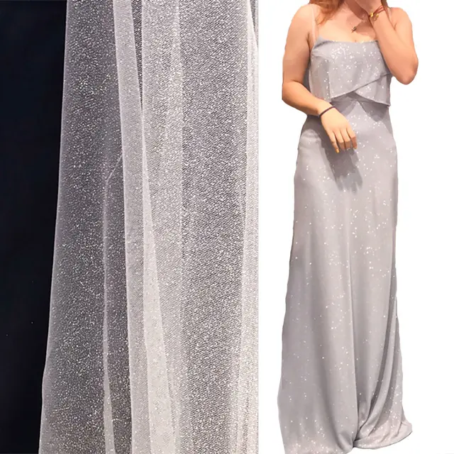 Shiny Glitter Sequin Soft Net Yarn Lace Sparkle Tulle Silver Mesh Fabric DIY Sewing Wedding Dress Veil Dance Tutu Decor Props 4