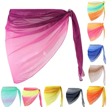Chiffon Material Beach Dress Short Length Sheer Fabric Sarongs Breathable Quick-Dry Gradient Color Bikini Wrap 1