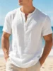 120036-35902f.png Solid Color Linen Shirt Essential Men's Cotton Blend Henley Lightweight Breathable Casual