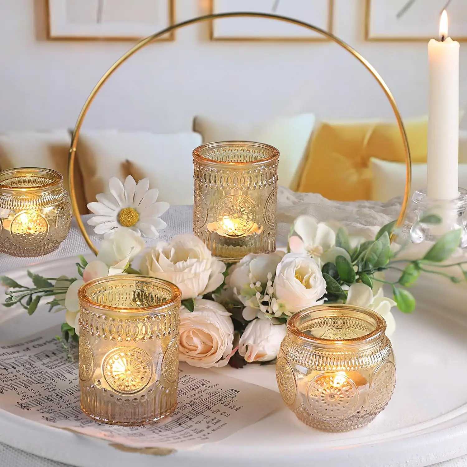 12 pcs Gold Glass Votive Holders 3