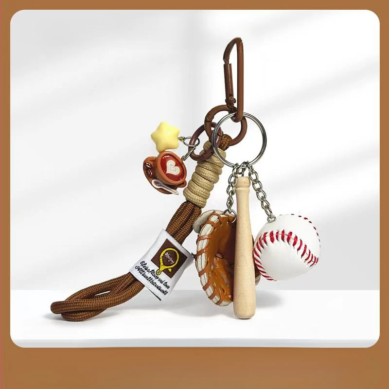 Simulated Coffee Cup Funny Baseball Keychain Car Key Holder Bag Charm Woven Climbing Rope Ornament