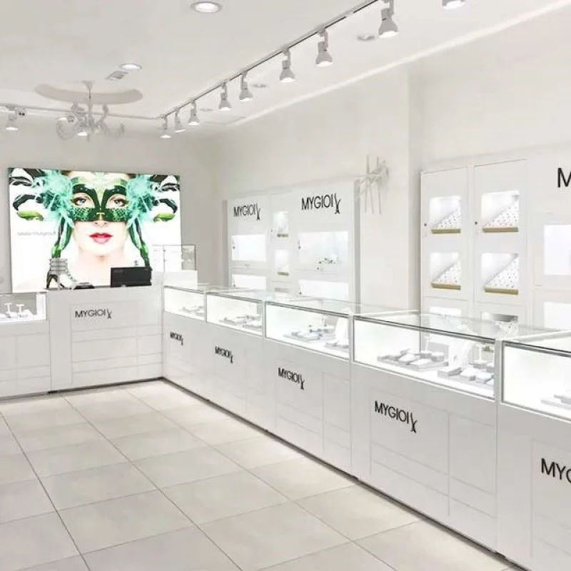 

Custom. high-end jewelry showcase wooden jewelry cabinet with LED light modern jewelry shop counter design