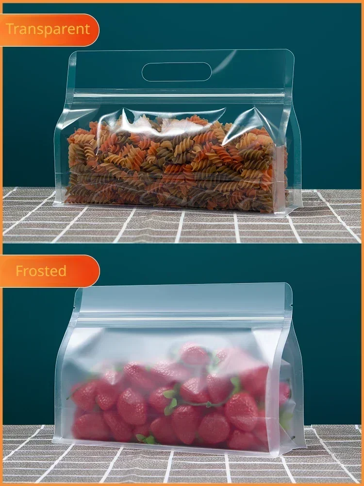 50pcs 식품 포장 지 플락 가방 투명 서리로 덥은 핸들 스탠드 캔디 너트 보관 재사용 가능한 주머니에 대 한 봉인