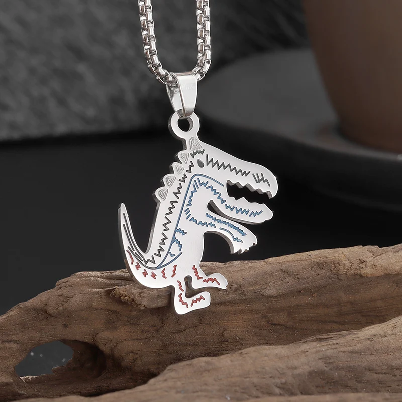 

Hip Hop Colorful Pattern Little Dinosaur Pendant Cartoon Design Animal Necklace Men Women Hip Hop Trendy Party Jewelry