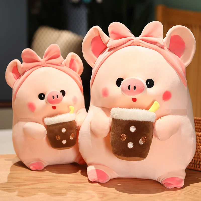 

1pc 30/40/50CM Kawaii Bubble Tea Pig Plush Toy Stuffed Animal Pink Piggy Pillow Cup Milk Tea Boba Plushie Doll Birthday Gifts