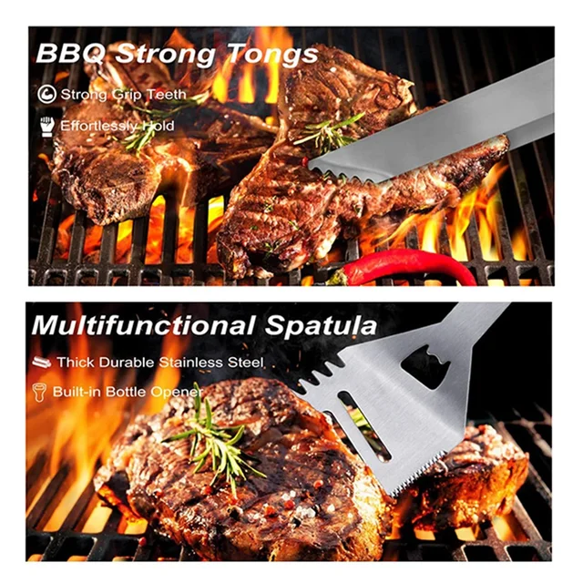 26Db Rozsdamentes Acél Deluxe Grillkészlet Grill Edények Kültéri Grillkészlethez Szükséges Grillező Szerszámok Készlet - Image 4