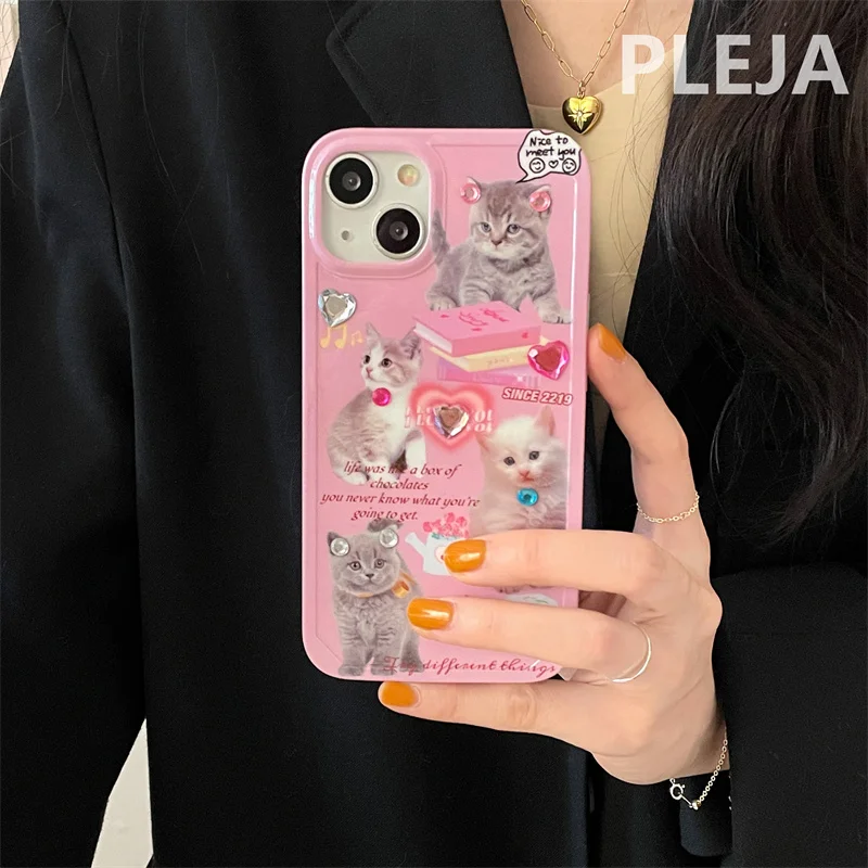 Comprar Funda de teléfono de gato de corteza de lujo para iPhone 14 13 12  11 Pro Max Plus Lindo parachoques láser a prueba de golpes Cubierta