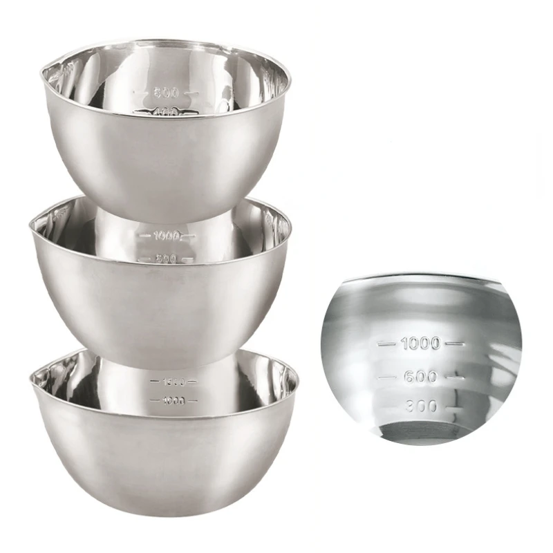 

304 Stainless Steel Mixing Bowl Salad Bowls with lid Cooking Baking Bowls set Kitchen Deep Mixing Egg Bowls with Scale