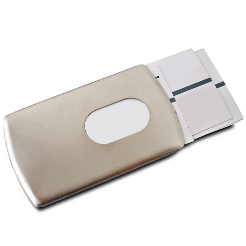 1Pcs 금속 명함 홀더 휴대용 PU 신용 카드 케이스 주최자 비즈니스 여행용 실버 슬림 디자인 이름 카드 선물
