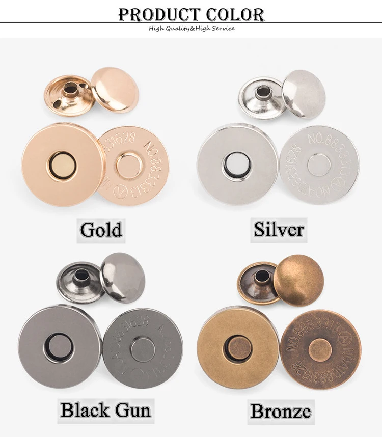 Description Picture 4 of item10 Sets Metal Double Rivet Magnetic Clasps Buttons Fastener Bag Press Buckle Purses Handbag Clothes DIY 14/18mm