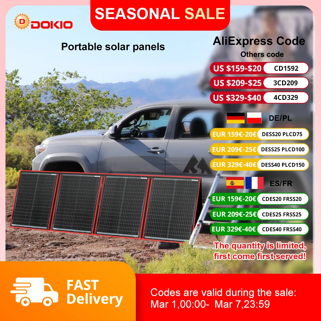 Dokio Portable Foldable Solar Panel 300W with 12V Controller Suitable for Family Camping Trips