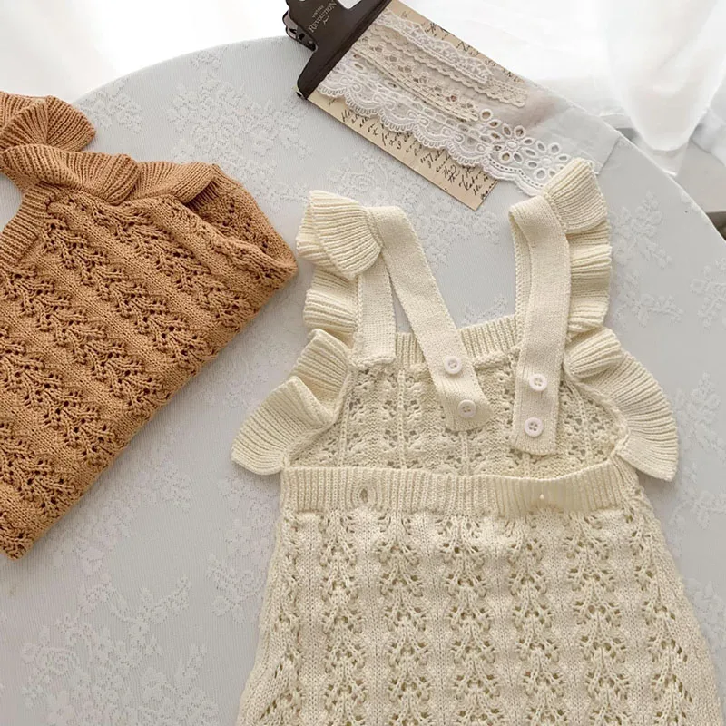 Barboteuse Bébé Fille Nouveau-Né Pyjama Une Pièce Coton Col Rond Tenue Uni Tricot Confortable