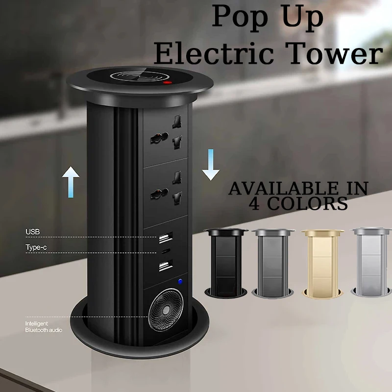 

Motorized Pop up Socket Wireless Charger Automatic Power Plug Desktop Worktop Table,US UK Eu Fr Socket USB Type-C Lift Socket