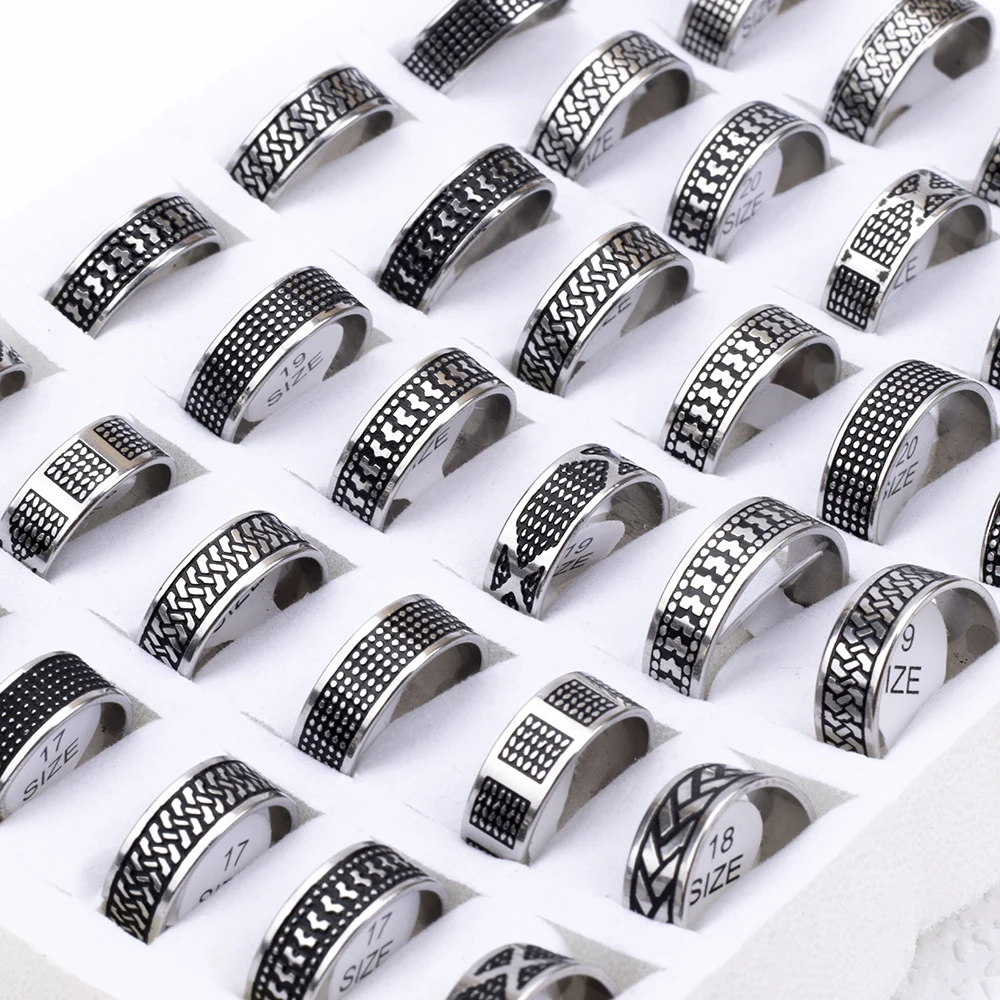 24 Pcs/Lot Stainless Steel Rings For Men Women 8mm Mix Etch Patterns Fashion Jewelry Finger Accessories Party Gift Wholesale 2