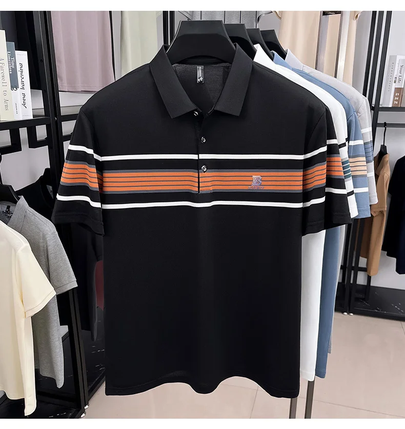 High end brand striped short sleeve polo shirt fashion exquisite letter embossed lapel casual comfortable breathable men T-shirt 25 Sf37dd3a70abd4bd2bfb781e21311125cz