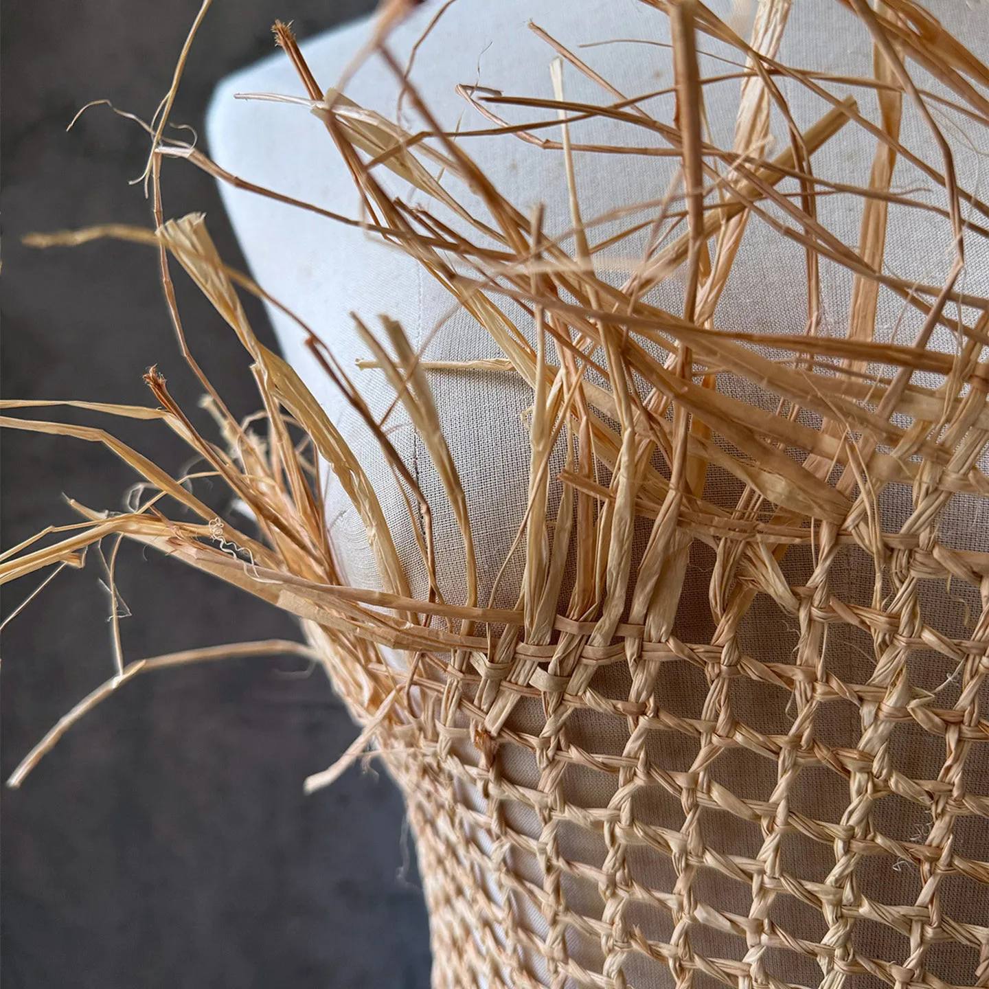 Natural Raffia Grass Straw-woven Grids Tassels Fabric Multi-purpose DIY Sewing Clothing Hat Bag Material Designer Cloth - 6