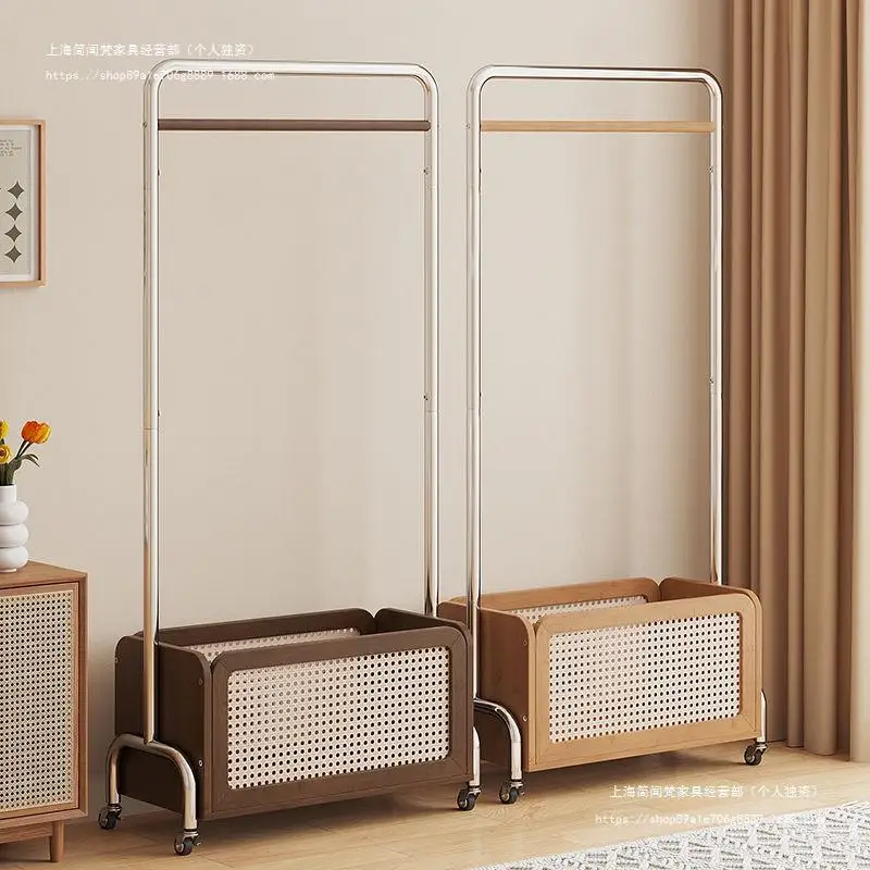 Indoor-rattan-woven-clothes-rack-floor-standing-small-unit-with-wheels ...