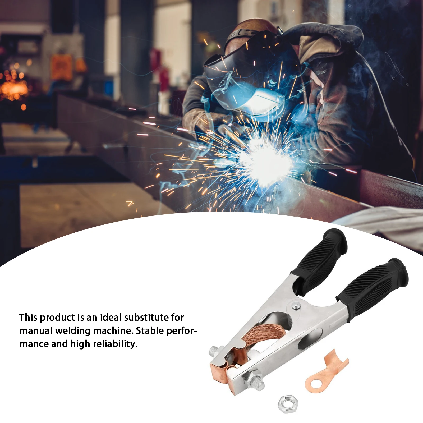 500A Grounding Clamp Welding Machine Grounding Clamp Type A with Adhesive Cable Copper Grip Clip 6.77 in Length