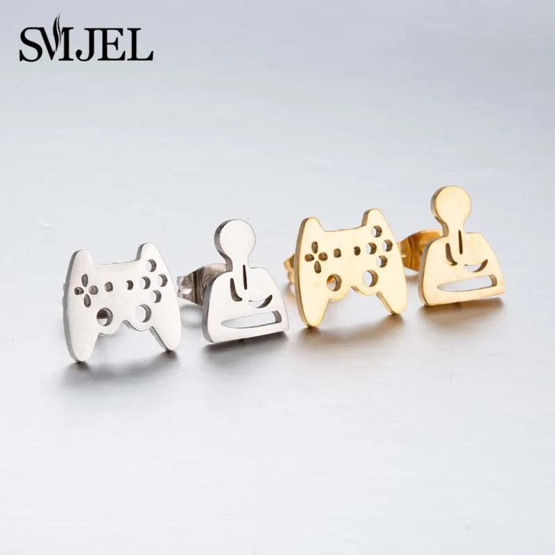 Earrings for women golden vintage mandala leaf pineapple trend fairy cup stainless steel punk game controller studs