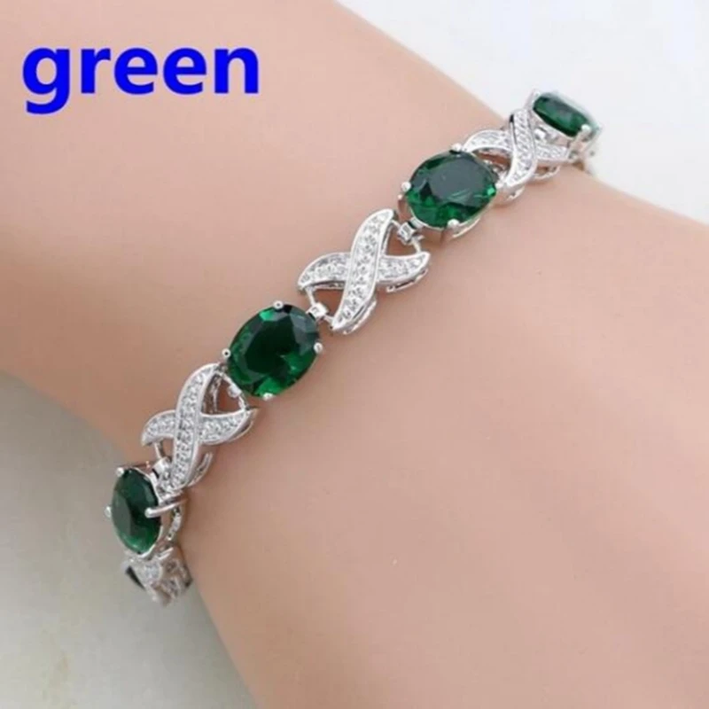 Elegant Green Oval Crystal Crosslink Bracelet Luxury Fashion Accessories Women's Tennis Bracelet Wedding Party Evening Jewelry crystal bracelet