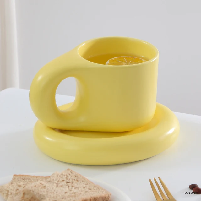 Sett med 2 lubne morsomme keramiske kaffekrus, nyhet søt steintøykopp og skål_voghion.com