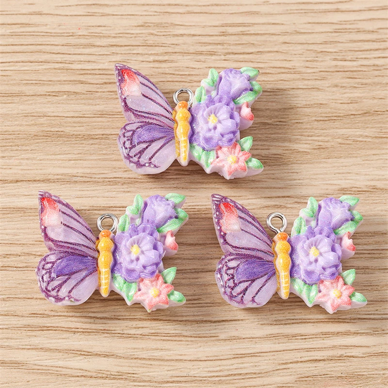 10 Stück 27 x 22 mm niedliche bunte Harz-Tier-Schmetterlings-Anhänger für Schmuckherstellung, Tropfen-Ohrringe, Halsketten, DIY-Bastelbedarf – Detail 4