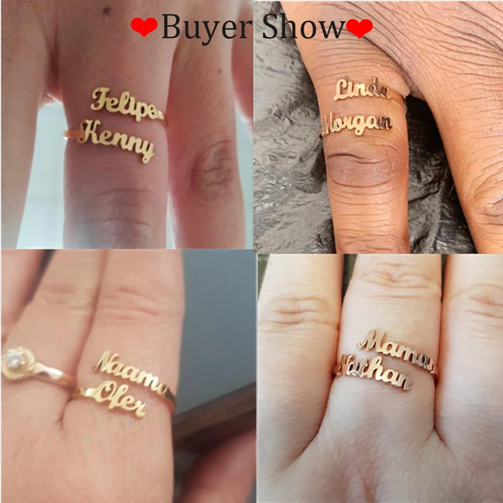 Mini-World Couple Custom Ring Personality 1-4 Family Name Ring stainless steel Bijoux for Women Adjustable Rings Band Xmas Gift personalized name rings custom ring with birthstone for women stainless steel jewelry adjustable rings family unique gift