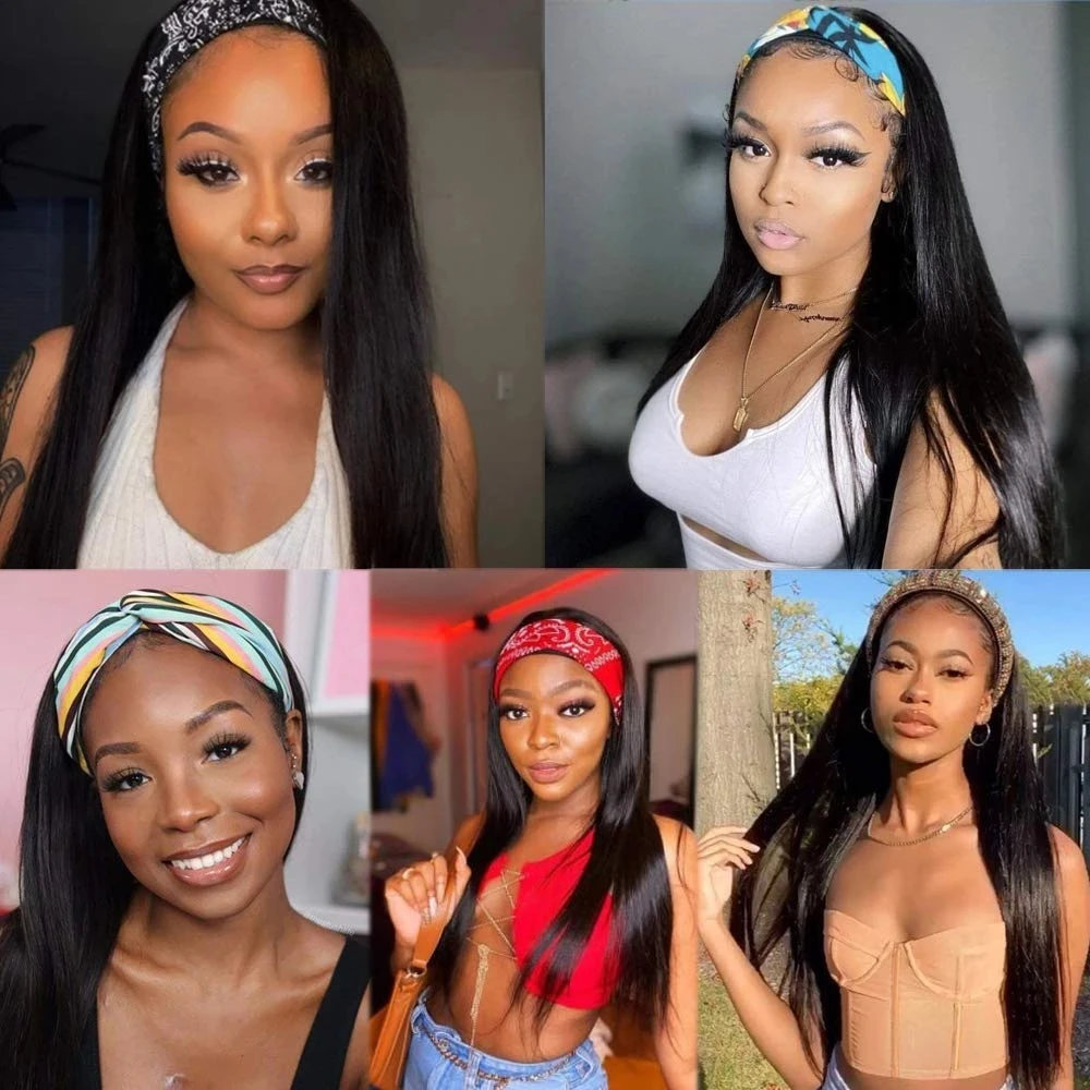 Long Body Wavy Headband Synthetic Wigs for Black Women 180% Density Glueless Heat Resistant Natural Color Half Wig for Daily Use