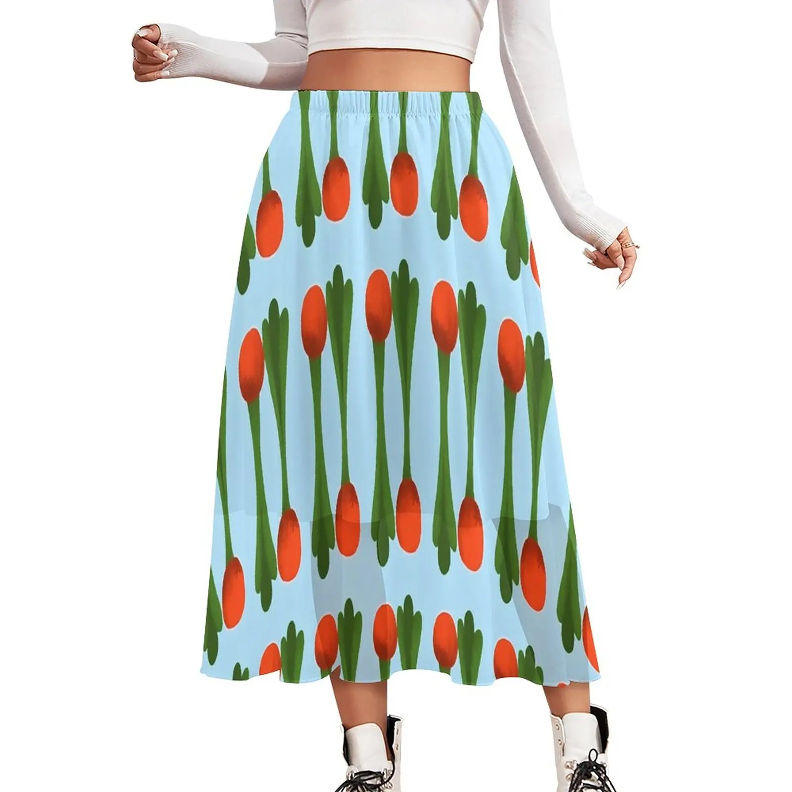 

Radishes Skirt Women Vegetable Print Trendy Boho Skirts Pattern Elastic Waist Aesthetic Casual Skirt Large Size