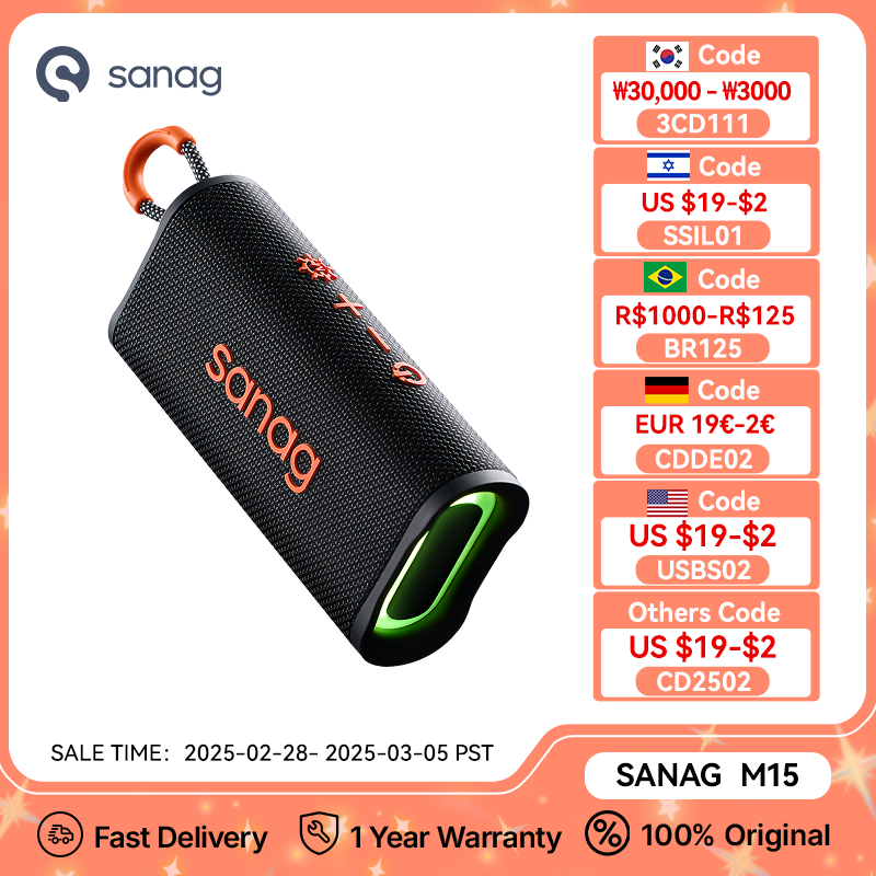 Sanag M15 Protable Bluetooth Speaker IPX4 3D Stereo Wireless Speaker 10H Bluetooth 5.3 Sound Surround Loudspeaker