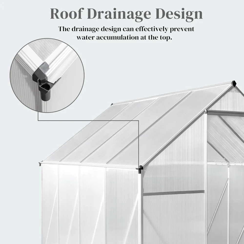 6x8 FT with 5 Roof Vents, Aluminum Large Walk-in Greenhouse for Outside Garden Backyard, Greenhouses 6