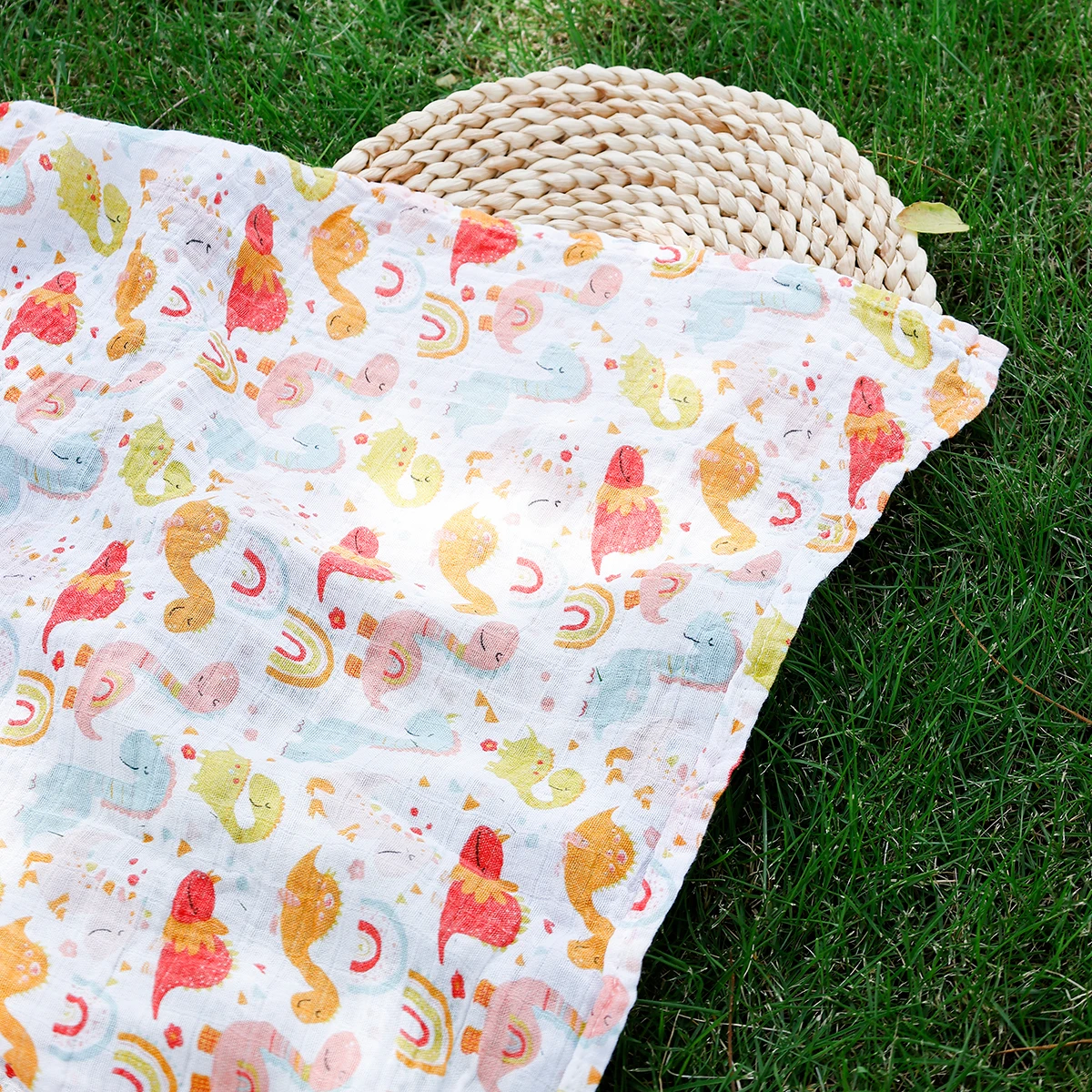 HappyFlute New One Piece Dinosaur Print Soft Bamboo Cotton Fabric Baby Wrap Newborn Multi-function Swaddle Sleeping Blanket 6