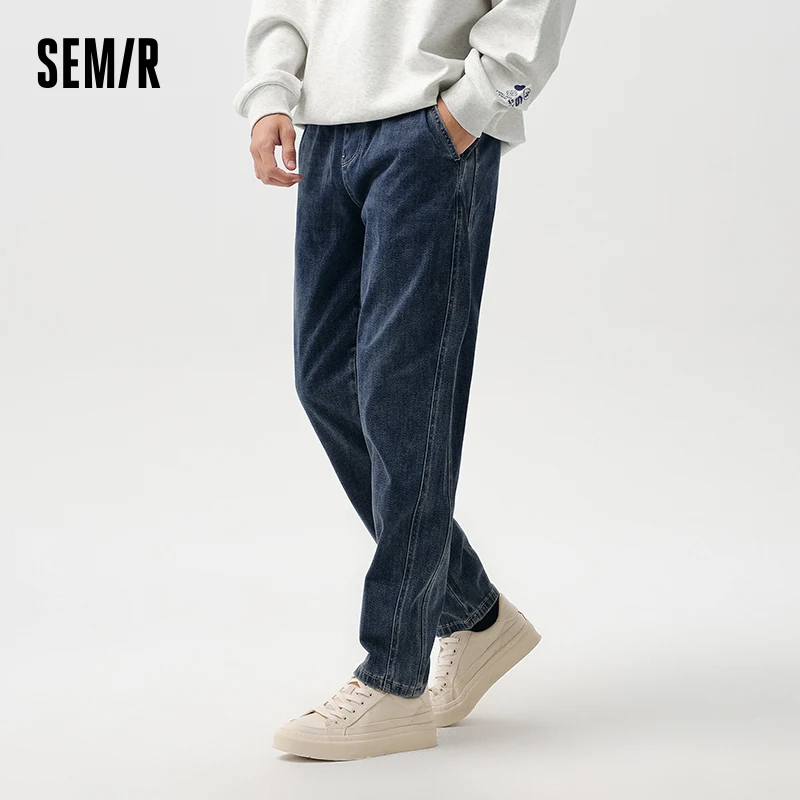 Semir 2024 Jeans Men Spring Elastic Drawstring Daily Simple Commuting Classic Trousers Fashion Trend Retro Washed Pants 3