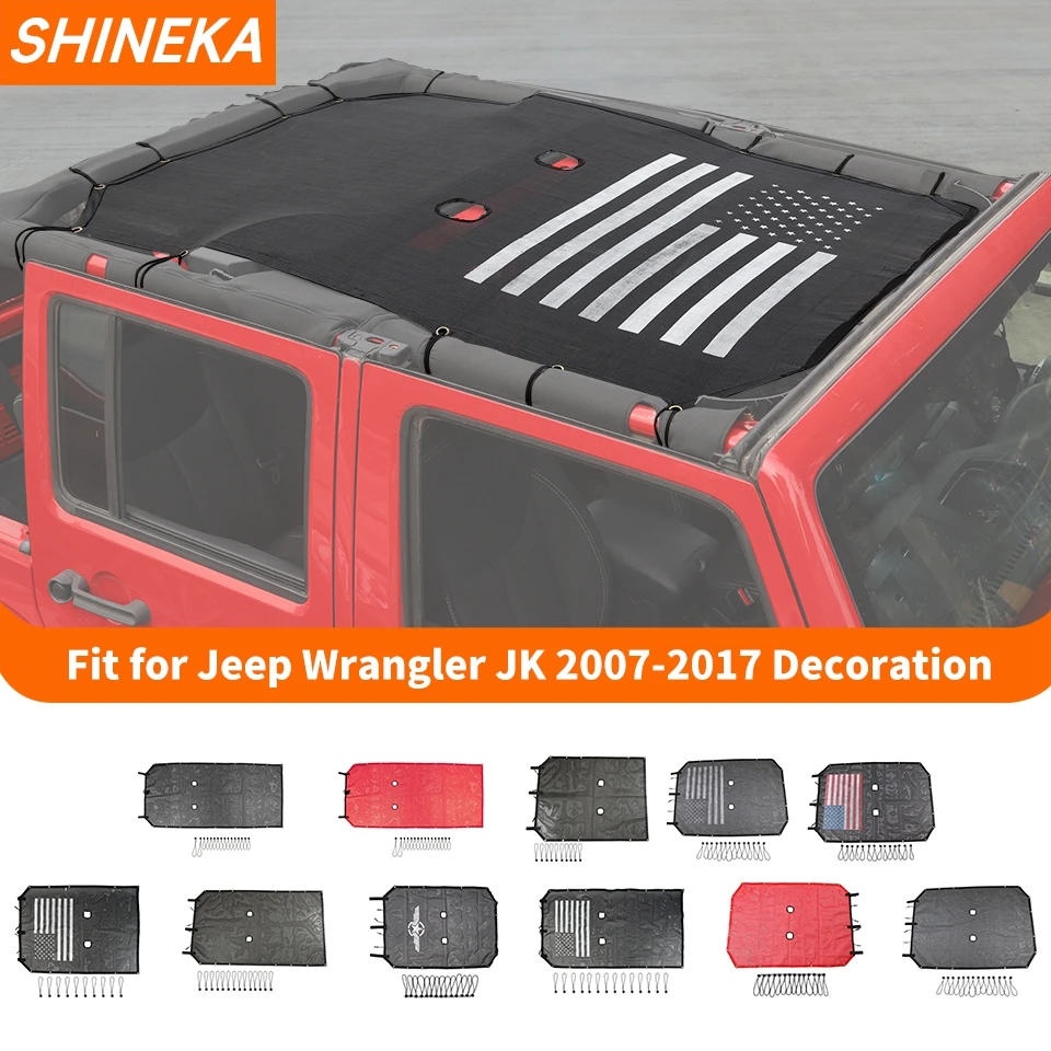 CKPEOR Pare-Soleil Toit Bikini Pour Jeep Wrangler JK JKU 4 Portes (2007-2018) - Maille PVC, Motif Pentagram, Anti-UV