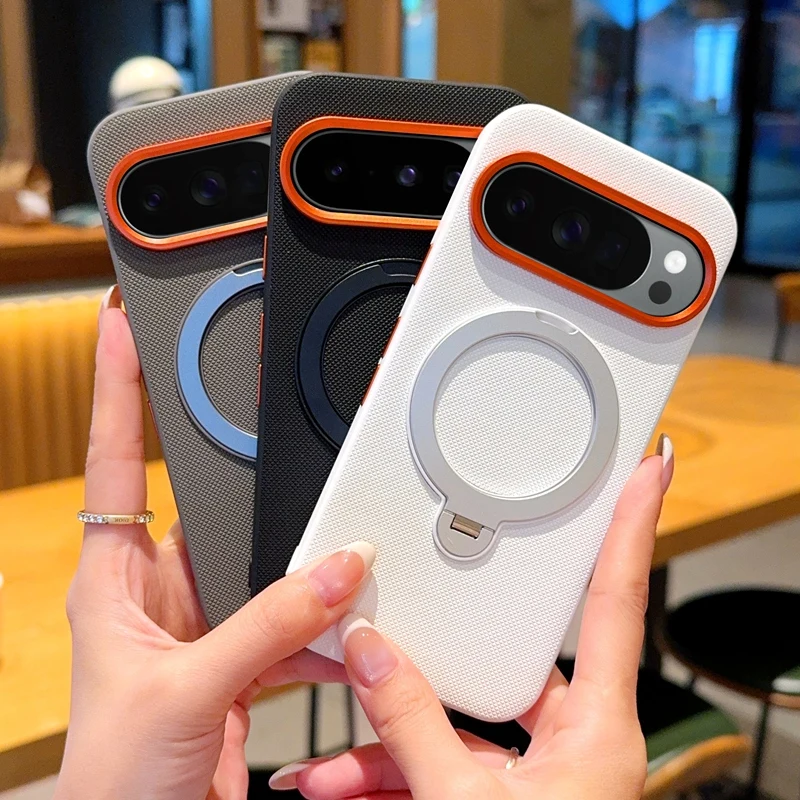Rotating Kickstand Textured Magnetic Phone Case with Camera Protection and Comfortable Grip