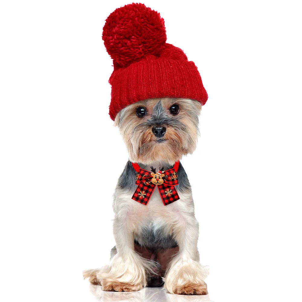 Winter Dog Bowties Pet Grooming Accessories Adjustable Pet Dog Collars Handmade Bow Ties Supplies 5/10PCS