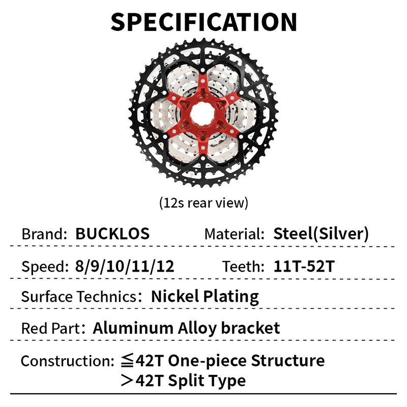 BUCKLOS Bicycle Cassette MTB Road Bicycle Flywheel 8/9/10/11/12Speed Freewheel HG Structure for Shimano 11 Speed Bike Parts