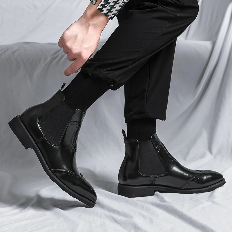 Men  New English Chelsea Boots Pointed Black Brown Comfortable Soft Casual Fashion Sizes 38-46 Male Boots