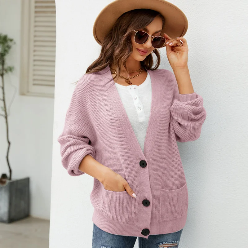 

2023Hot cardigan, Autumn/Winter New Loose Casual Solid Knitted Cardigan Overlay Style V-neck Sweater Cardigan Coat