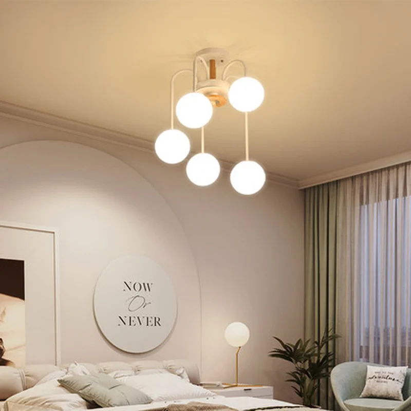 

LED Ceiling lights For Living room Kids room Kitchen Modern White Glass Ball Wooden Ceiling lamp luminaire plafonnier