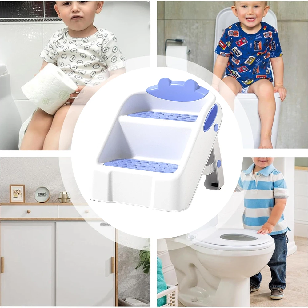 2 Step Stool for Kids Anti-Slip Children Double Step Stool Foldable For Potty Training Bathroom and Kitchen